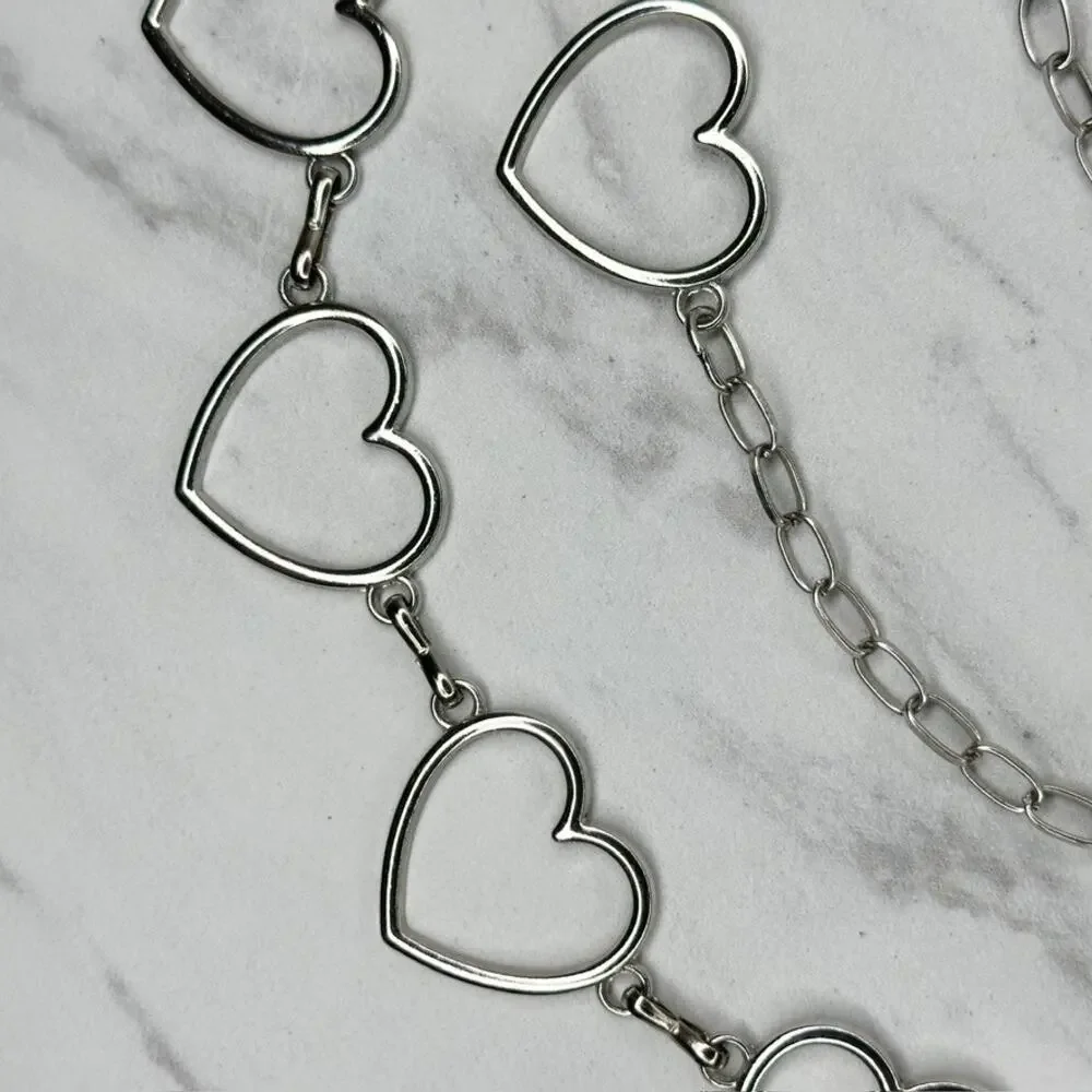 Open Heart Silver Tone Chain Belt One Size (OS) ✨
